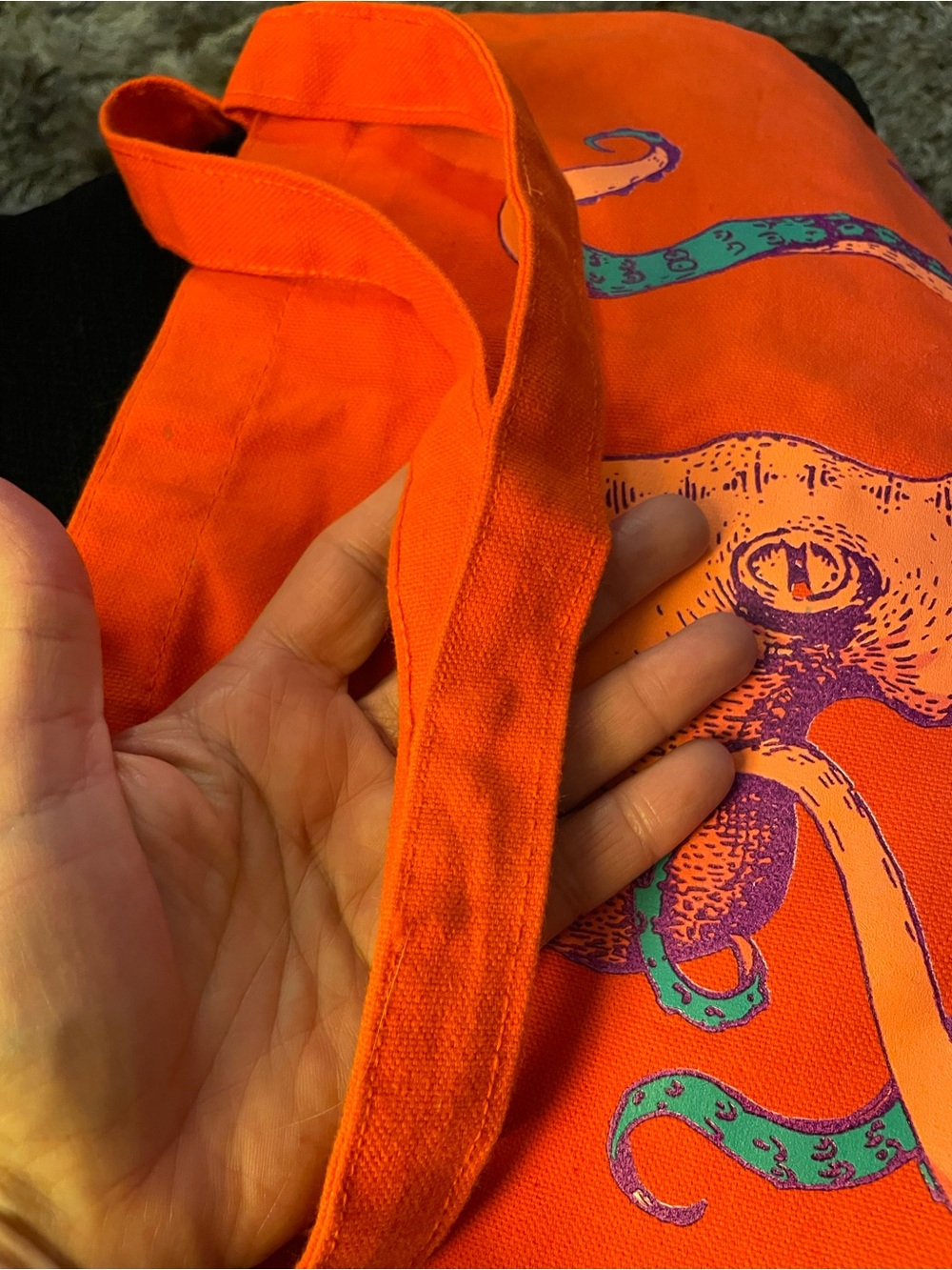 Out of Print Orange Canvas Tote with Black Label - Picture 3 of 7